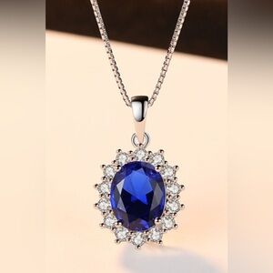 Synthetic Sapphire Pendant 925 Sterling Silver Necklace